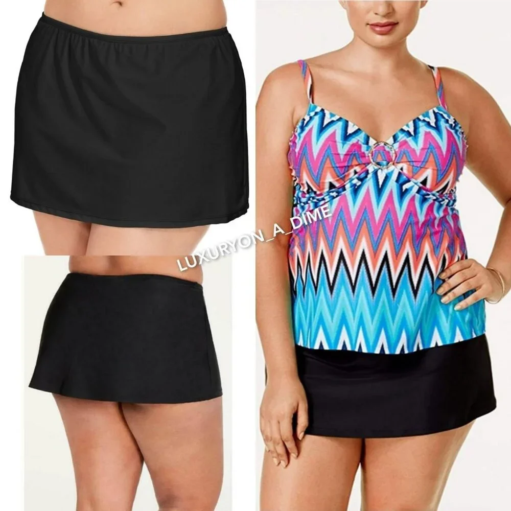 Island Escape 20W Bikini Bottom Swim Skirt Plus-size Skirtini Mini Swimwear Blac